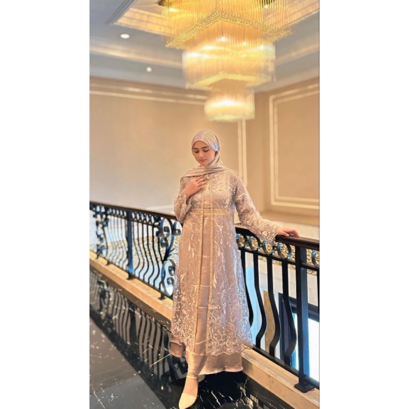 EXPOSE - GAMIS BROKAT SET 2 IN 1 SORAYA | ABAYA OUTER BROKAT +INNER | GAMIS DRESS PESTA S-XXL