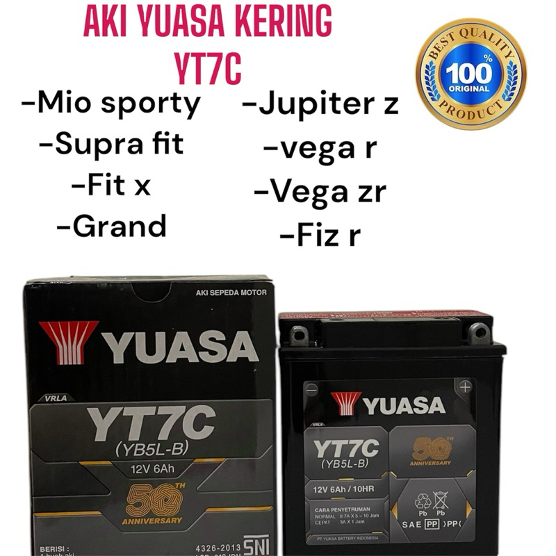 Aki kering yuasa yt7c 12 volt 6 amper
