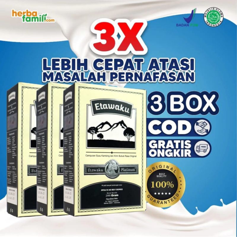 

Etawaku Platinum Susu Kambing Bubuk Original Untuk Masalah Pernafasan 3 BOX