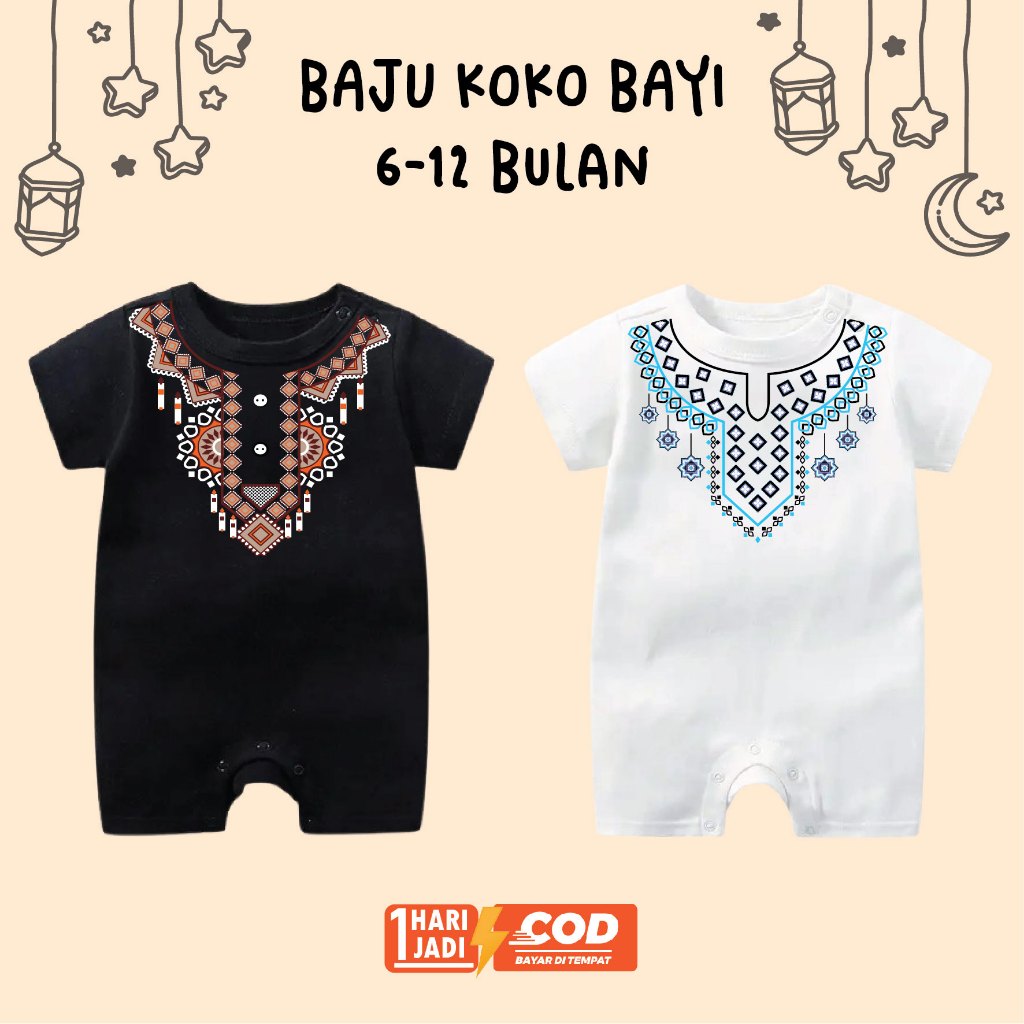 Pakaian Muslim Bayi Baju Koko Bayi Lebaran Ramadan Idul Fitri Aqiqah Laki Laki Usia 6-12 Bulan