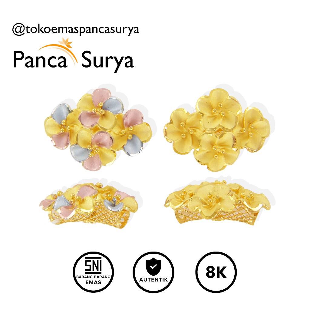 Mainan Gelang Charm Flower Bambu Kerawang Warna Kuning Cerah Emas 8K, MT0037