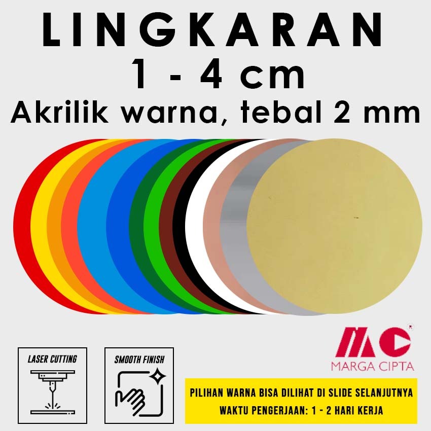 [Tebal 2 mm] Lingkaran Akrilik 1 / 2 / 3 / 4 cm - Akrilik warna Gold / Silver / Rose Gold / Hitam / 