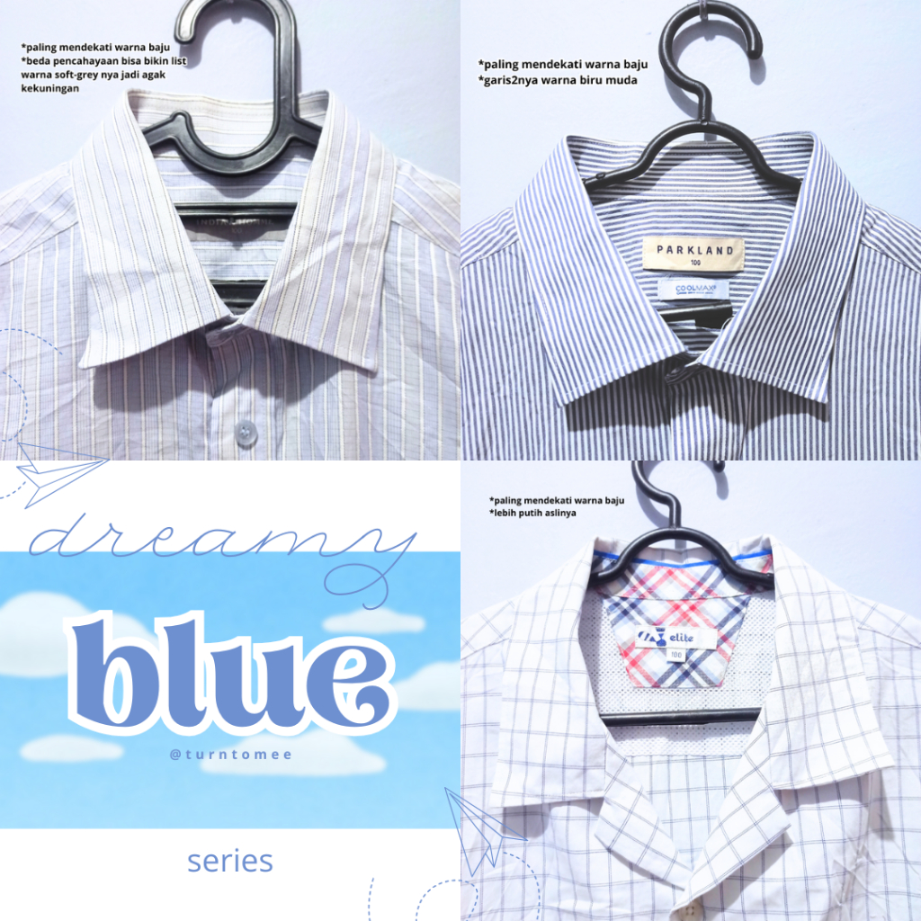 Kemeja Biru Putih Unisex Pria Wanita Garis Thriftt Kotak