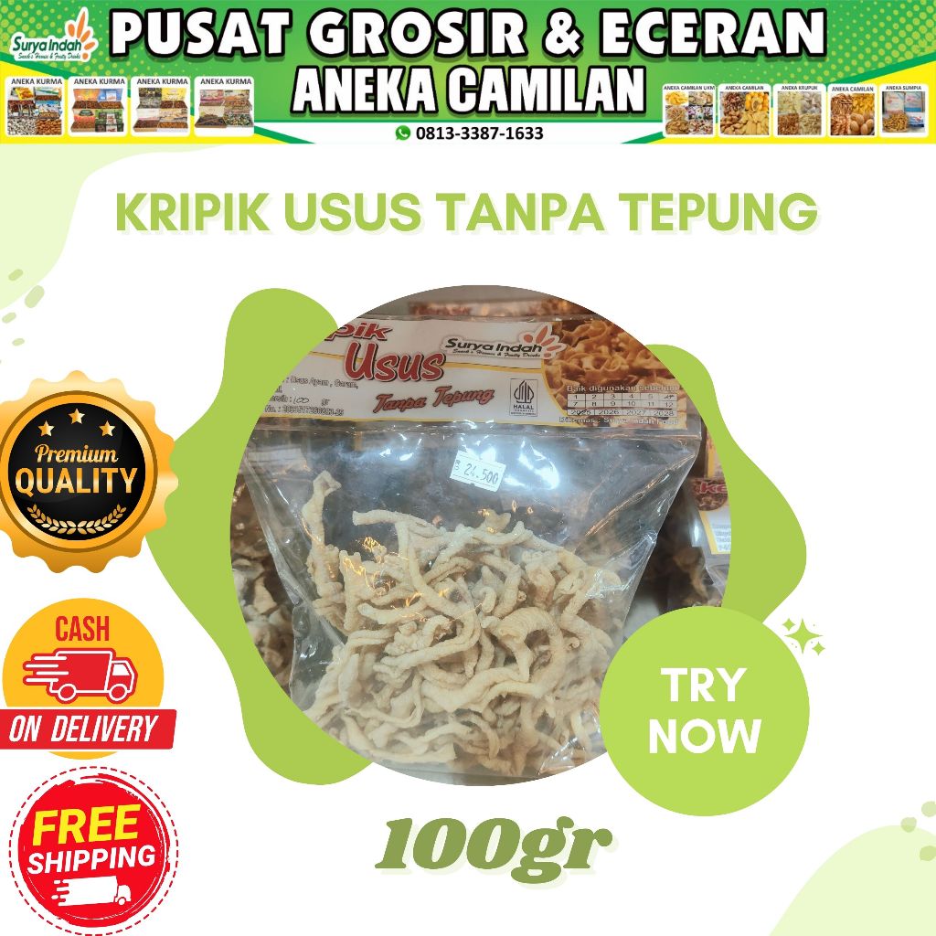 

Kripik Usus tanpa tepung packing 100gr Surya Indah Jombang dijamin enak