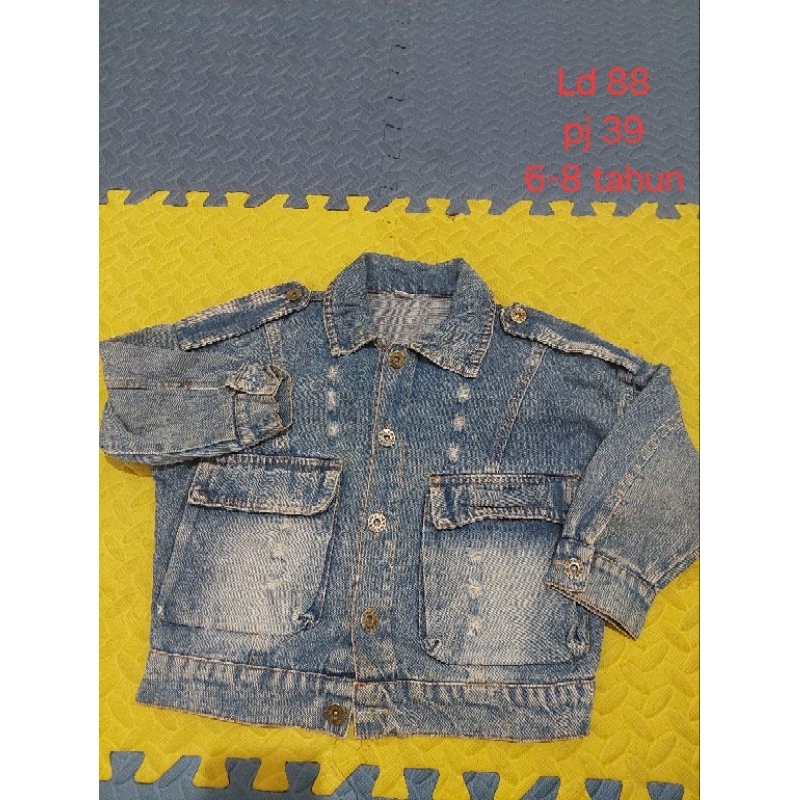 Jaket Jeans anak laki laki perempuan jaket denim unisex model kantong besar oversize
