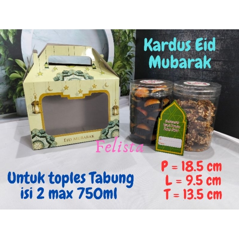 

Kardus Eid Mubarak toples tabung isi 2 750ml / Kardus toples Tabung/Hampers