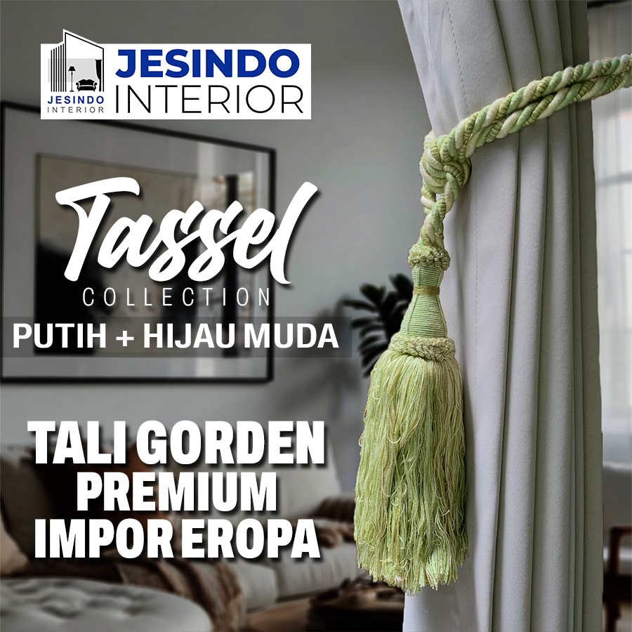 Tali Ikatan Gorden Gordyn Tassel Mewah Import Eropa Warna PUTIH + HIJAU MUDA