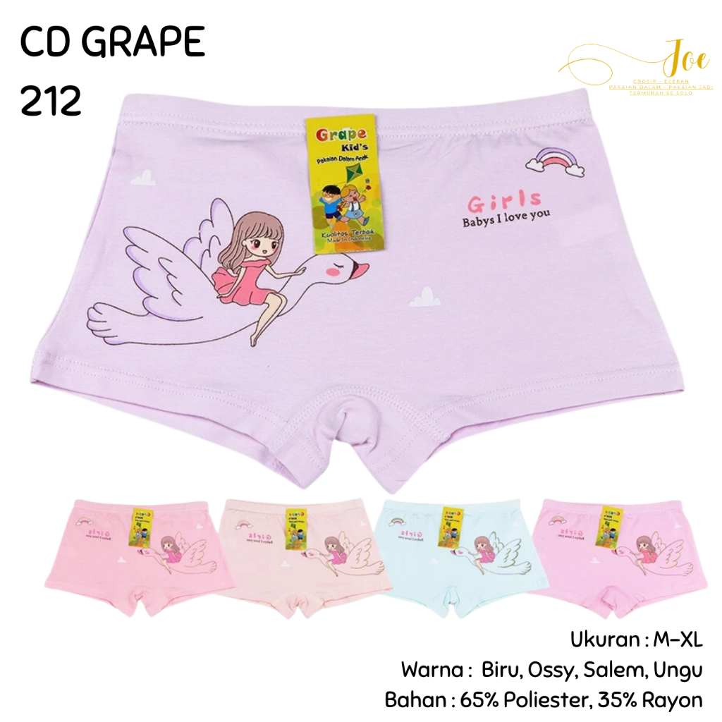 [ISI 3] CD GRAPE Anak 212 Motif Bunga Dasar Putih size M-XL / CD Perempuan Anak