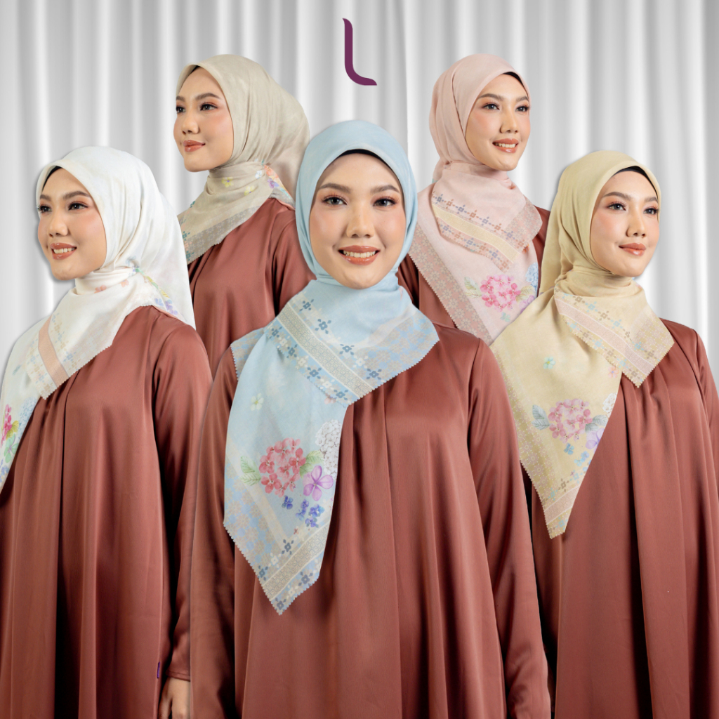 Elzatta Hijab Jilbab Segiempat Scarf Motif Premium Obelia Hydrangea