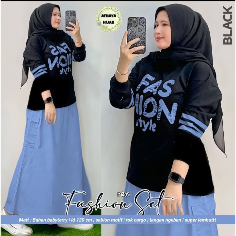 Setelan Rok Cargo Wanita dewasa/Setrok Cargo Babyterry/Oneset rok cargo wanita kekinian/Setrok Cargo