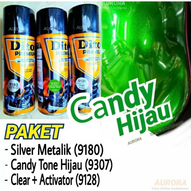 PAKET Diton Premium Candy Tone Green 9307 Candytone Hijau 400ml | Cat Semprot Sepeda Motor Mobil