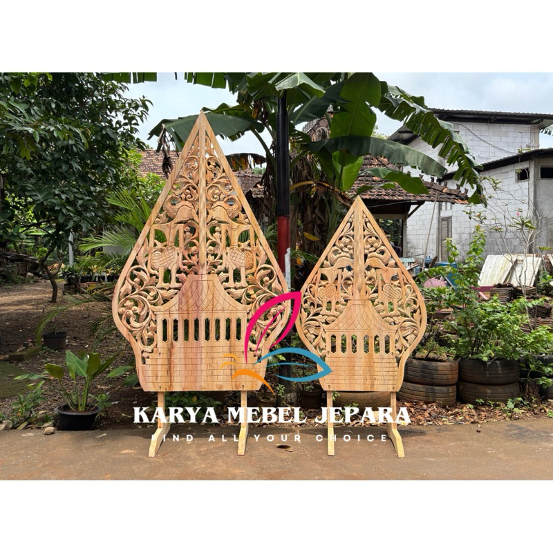 [AKSESORIS DEKOR] KELIR - GUNUNGAN WAYANG MAHONI UKURAN SEDANG DAN BESAR dekor properti studio foto 