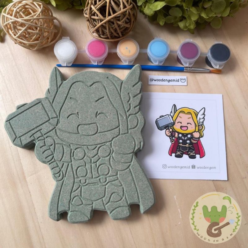 

DIY Wood Character Painting Kit Souvenir Hampers Anak Mewarnai Melukis Kayu Karakter Thor | Woodengem