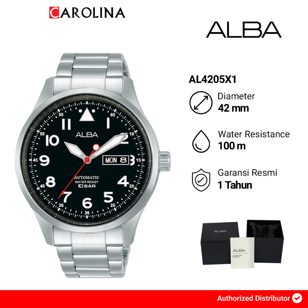 Jam Tangan Pria ALBA Mechanical AL4205X1 Automatic Black Dial Stainless Steel Strap