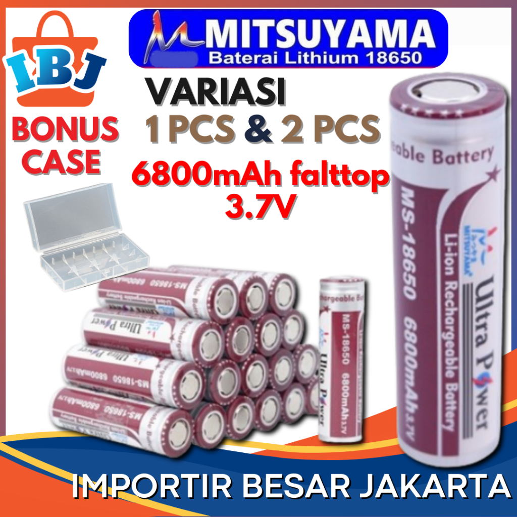 BATERAI 18650 MITSUYAMA 3.7v 6800mAh FLAT TOP Original 18650 Battery Baterai Vapee Batre 18650 Origi