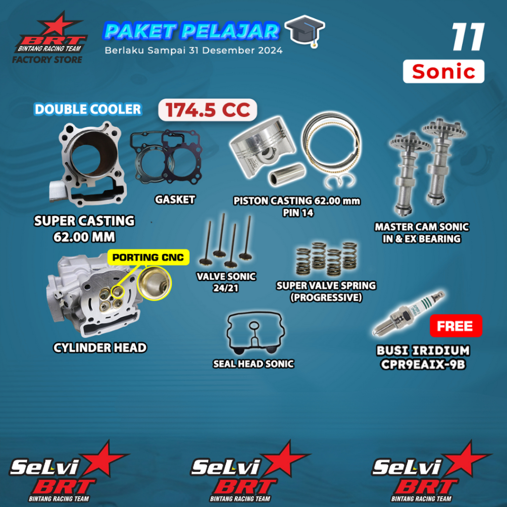 PAKET BOREUP BRT BLOK SET PISTON HEAD PORTING CNC PER KLEP MASTER CAM NOKEN AS SONIC NEW CBR 150 CB 