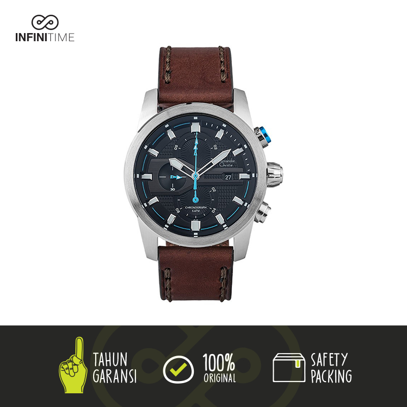Jam Tangan Alexandre Christie AC 6270 AC 6562 Blue Silver  Leather Pria