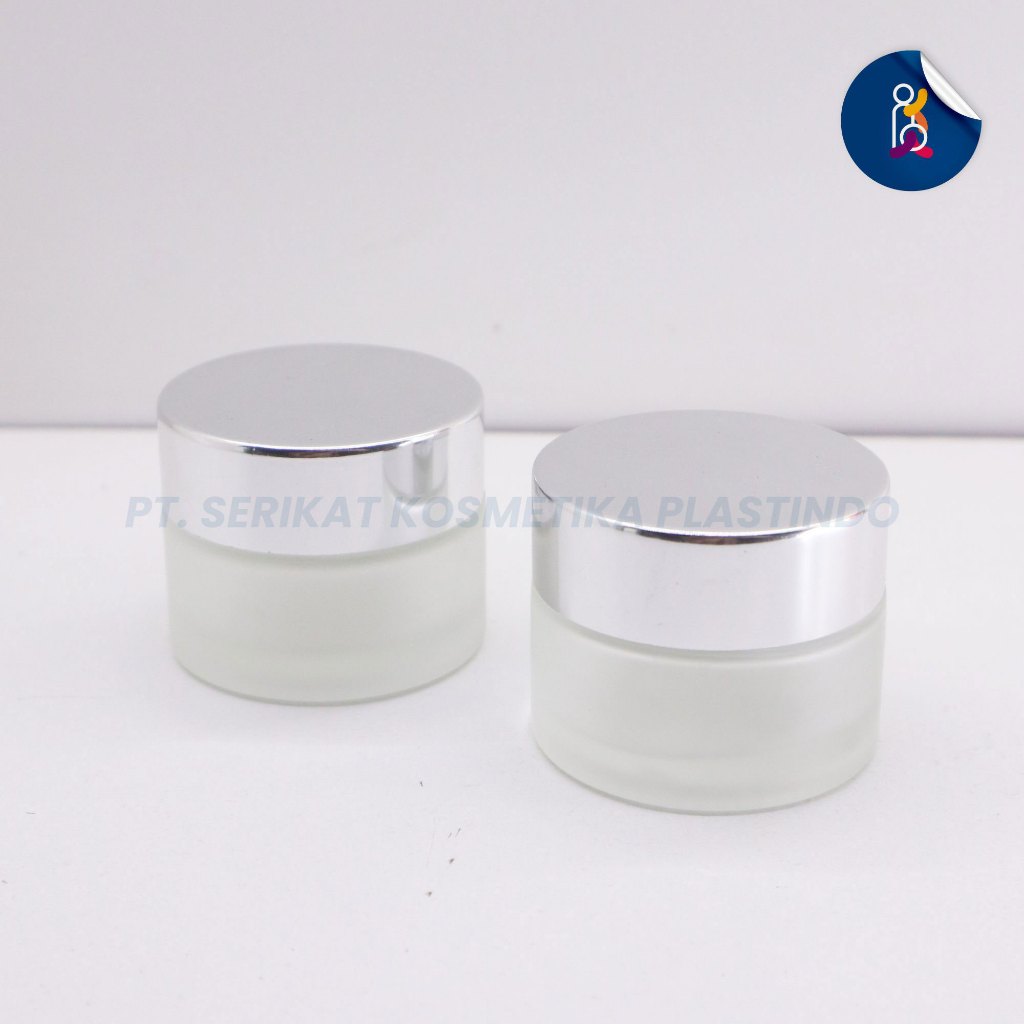 POT JAR 15 GR KACA JAR FROSTED TUTUP SILVER 15 GRAM POT KRIM KACA DOFF/FROSTED CAP SILVER KILAT JAR 