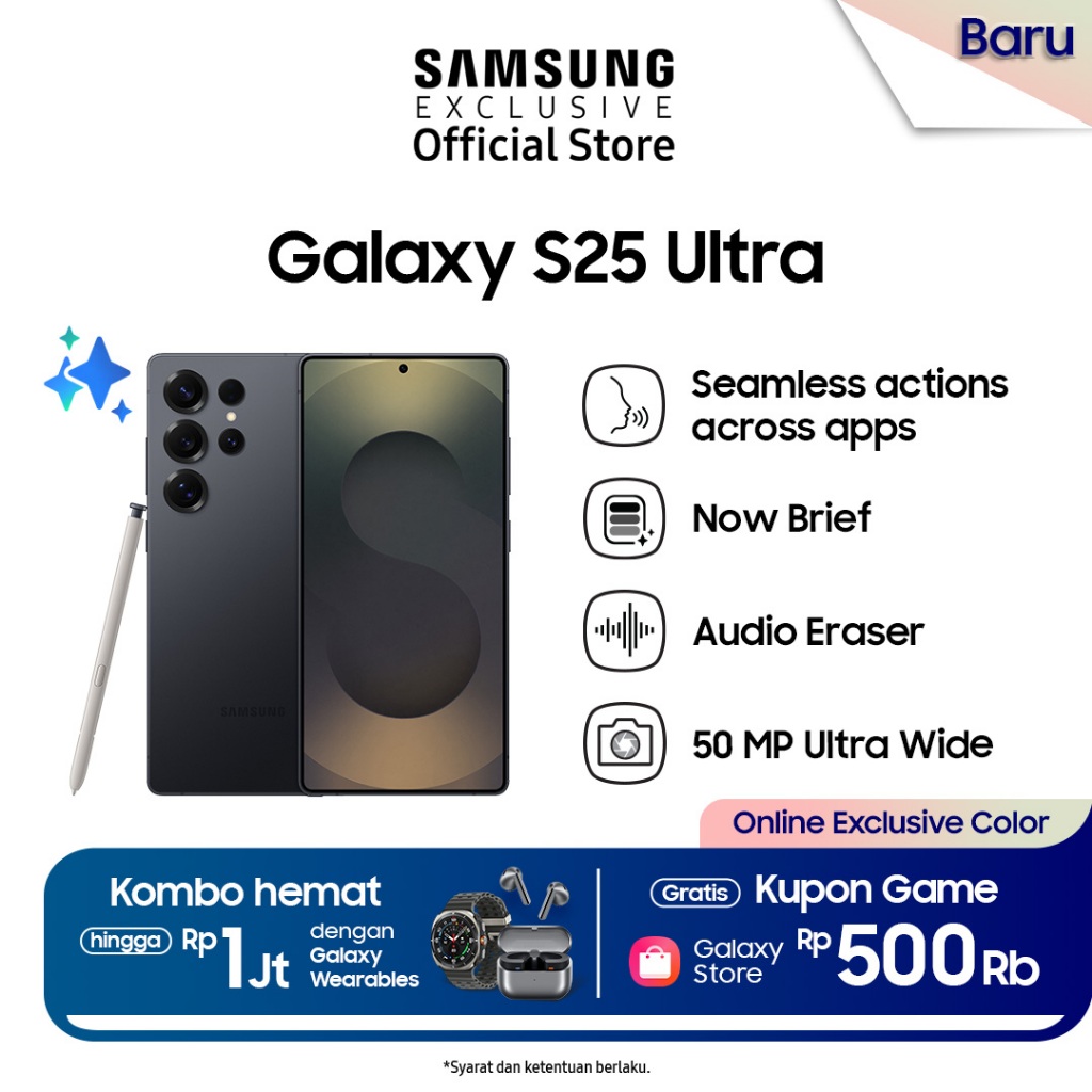 Samsung Galaxy S25 Ultra 12/1TB Online Exclusive Color | Smartphone AI | Galaxy AI | Kamera 200MP | Prosesor Snapdragon 8 Elite | S Pen