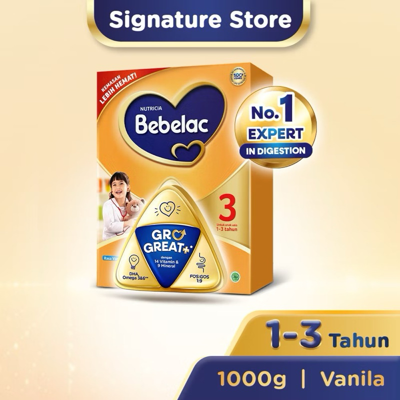 

Bebelac 3 Gro Great+ Vanila / Madu 1000gr Usia 1-2 Tahun EXP 2026