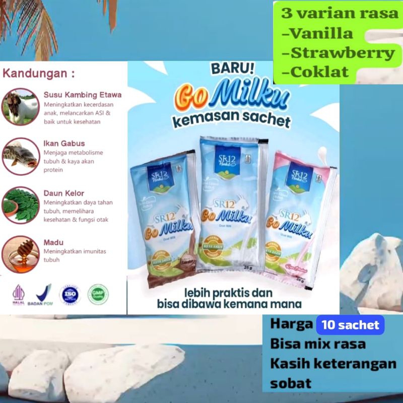 

GOMILKU SR12 ORIGINAL SACHET 3 RASA | VANILLA , COKLAT, STRAWBERY | HARGA 10 SACHET BISA MIX RASA