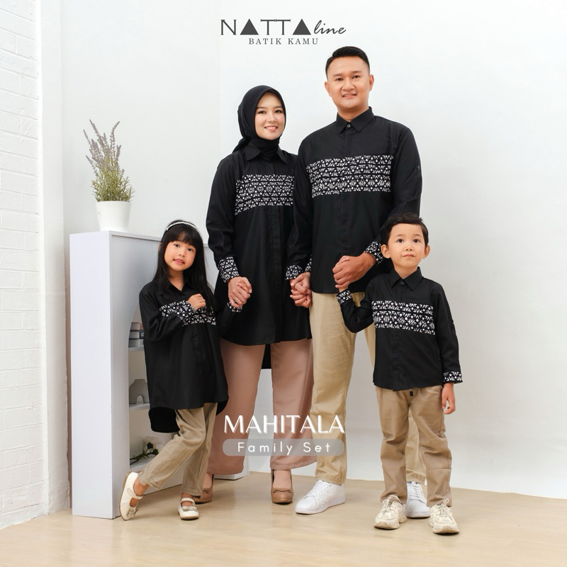 Batik Keluarga Couple Sarimbit Ayah Ibu Anak Modern Mahitala Hitam Nattaline