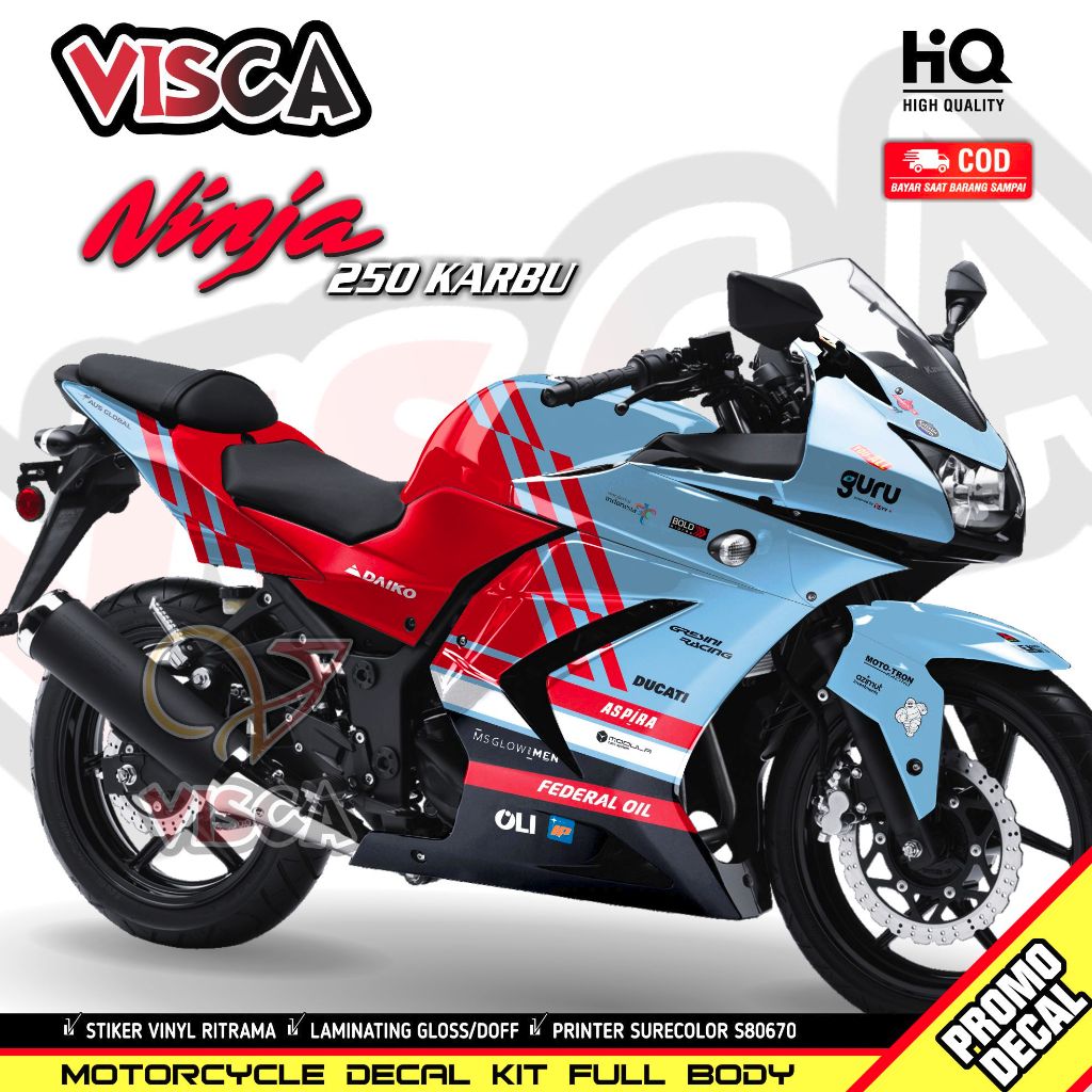 Decal Ninja 250 Karbu Full Body Stiker Ninja 250 Karbu Full Body Striping Ninja 250 Karbu Variasi GR