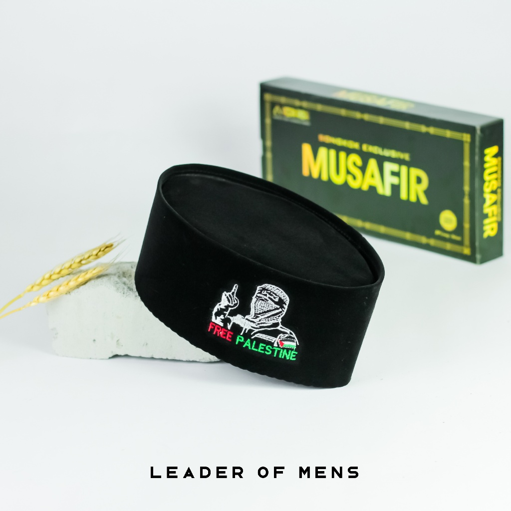 Peci Songkok Hitam palestina Hamas Kopiah Bordir Logo Tentara Hamas Palestina & Indonesia Quality