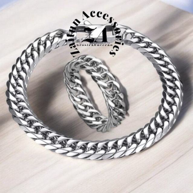 SATUPAKET CINCIN DAN GELANG RANTAI TITANIUM ANTIKARAT DAN ANTIPUDAR