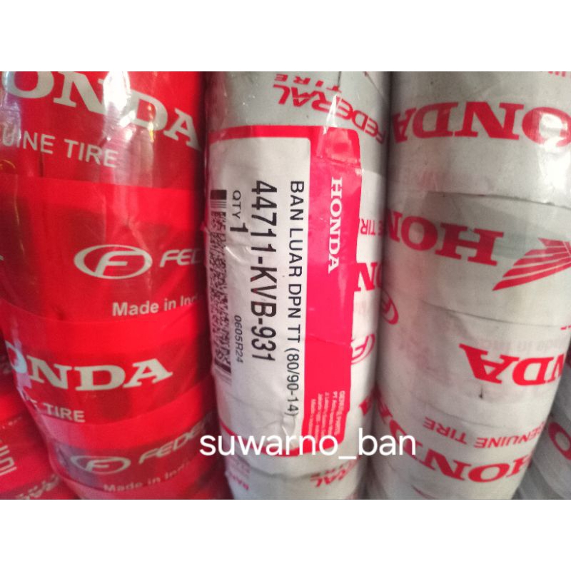 BAN LUAR DEPAN HONDA FEDERAL NON TUBLESS UKURAN 80/90-14(VELG 14) ORI 100% HONDA COCOK UNTUK MOTOR B