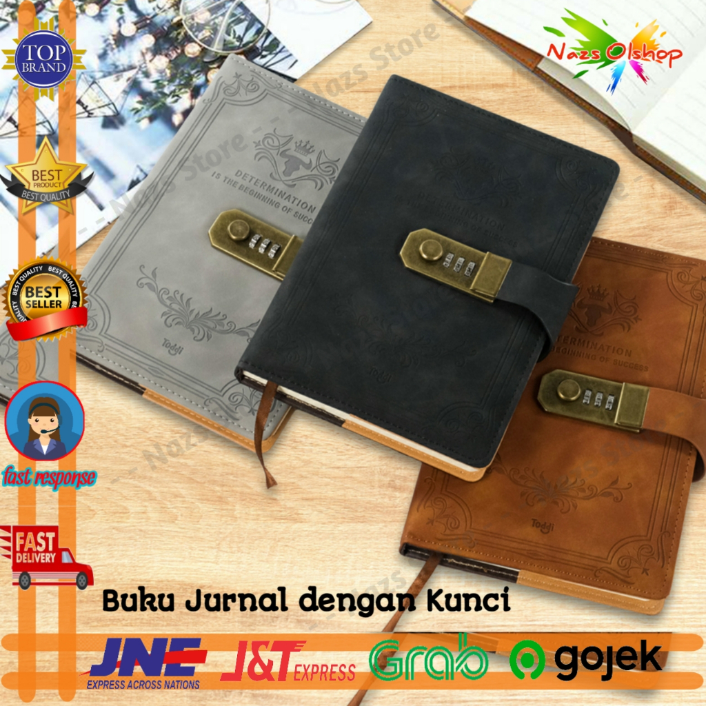 

Toddi Buku Jurnal Catatan Harian Cover kulit Notebook Diary Retro Vintage With Lock 200 Halaman