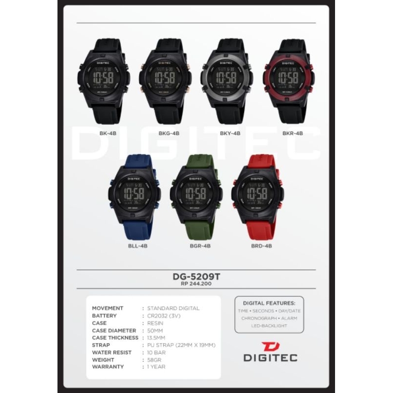 Jam Tangan Pria Digital Terbaru Merk Digitec 5209 Strap Rubber Original 100% Include Box & Garansi 1