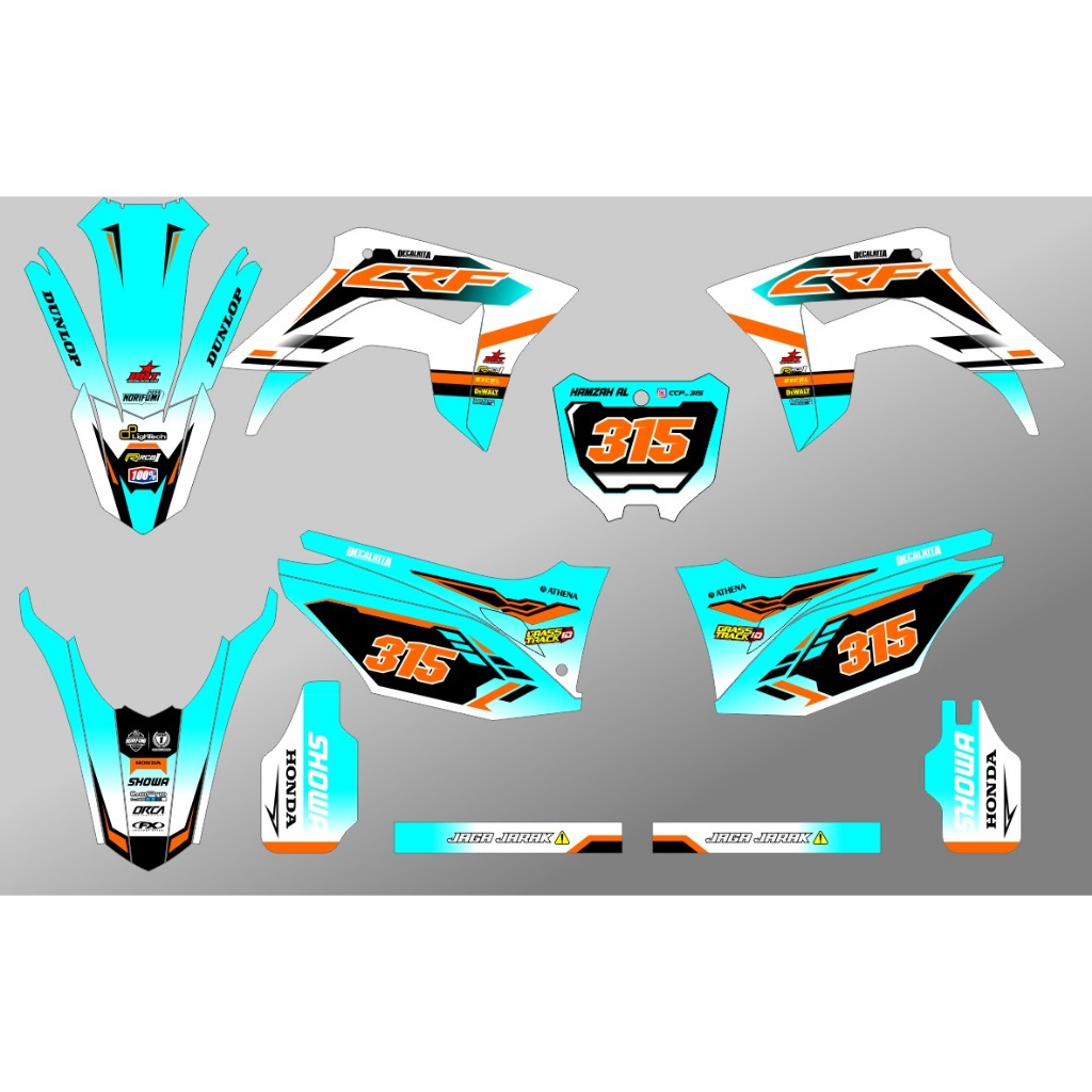 Decal CRF Sticker Striping Stiker CRf 150L Motif rancing tosca putih kombinasi oren