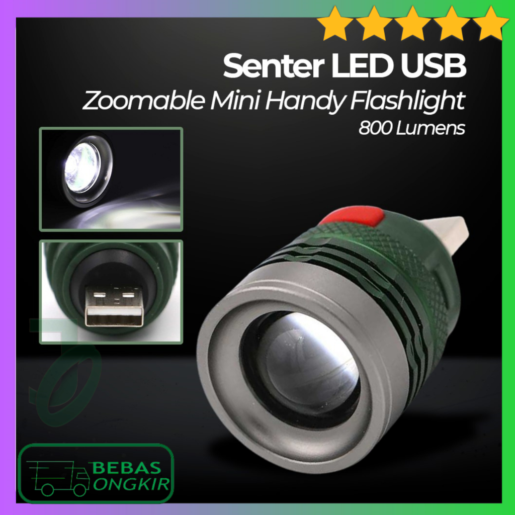 Senter LED USB Mini Zoomable Handy Flashlight 800 Lumens