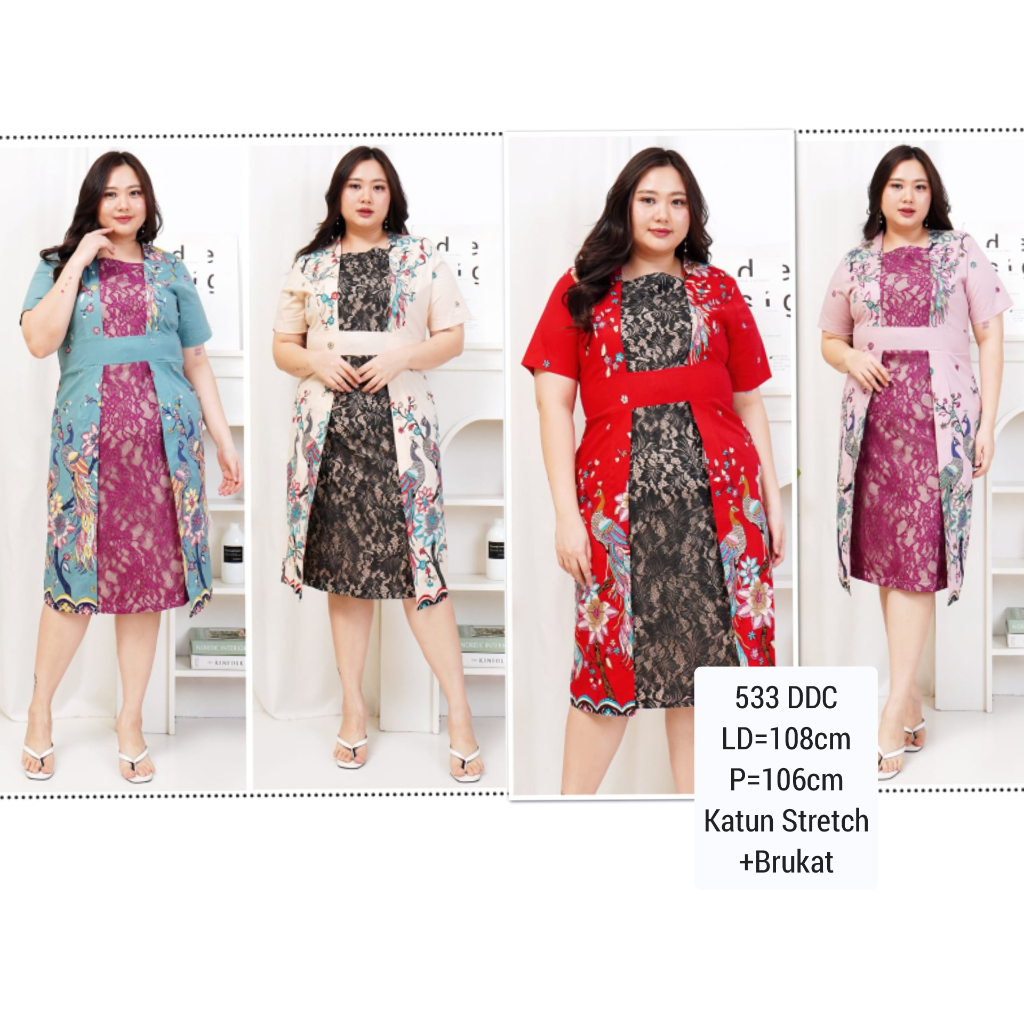 BIGSIZE DRESS KIMIKO BATIK XXL JUMBO TERUSAN KERJA KANTOR WANITA 533 FASHION CEWEK MURAH Pesta Konda