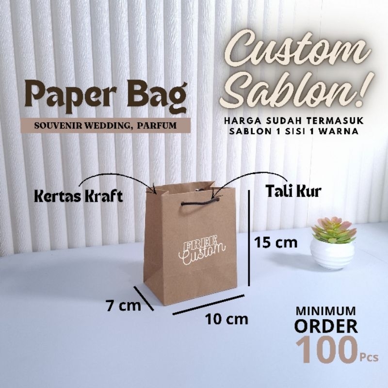 

Paper Bag 10 × 7 × 15 Tas Kertas Kraft Tebal Custom Sablon