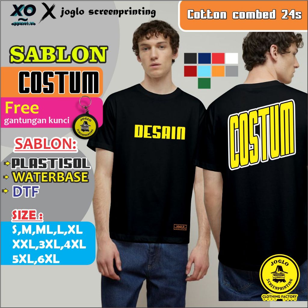 baju kaos COSTUM SABLON SATUAN combed 24s plastisol waterbase DTF