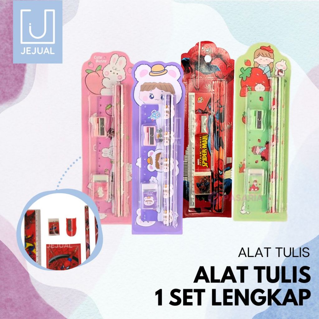 

Alat Tulis 1 Set Pensil Penghapus Penggaris Rautan Stationery Set 5in1 Paket Alat Tulis Anak