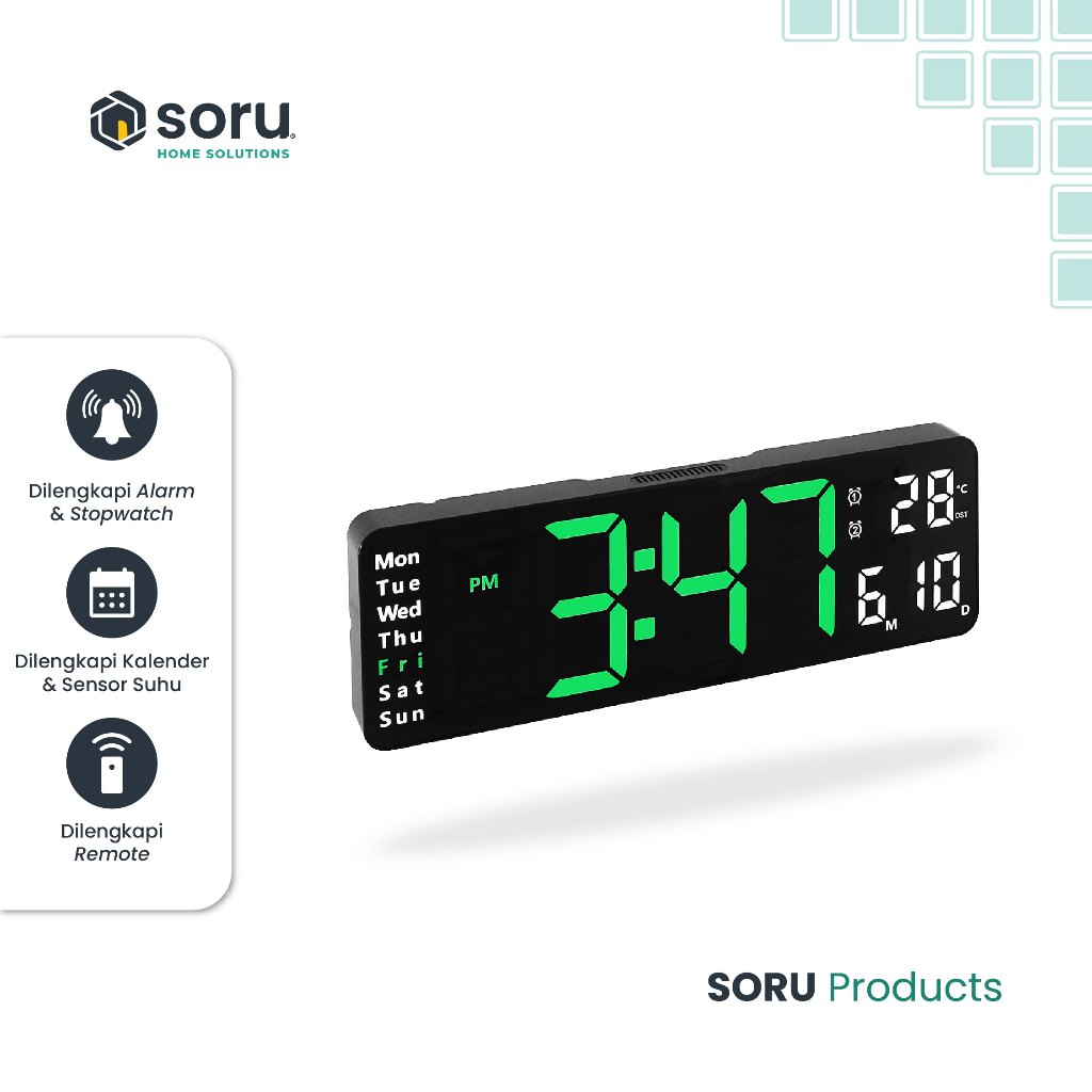Soru Jam Dinding Digital Smart Alarm LED Digital Clock Modern Minimalis