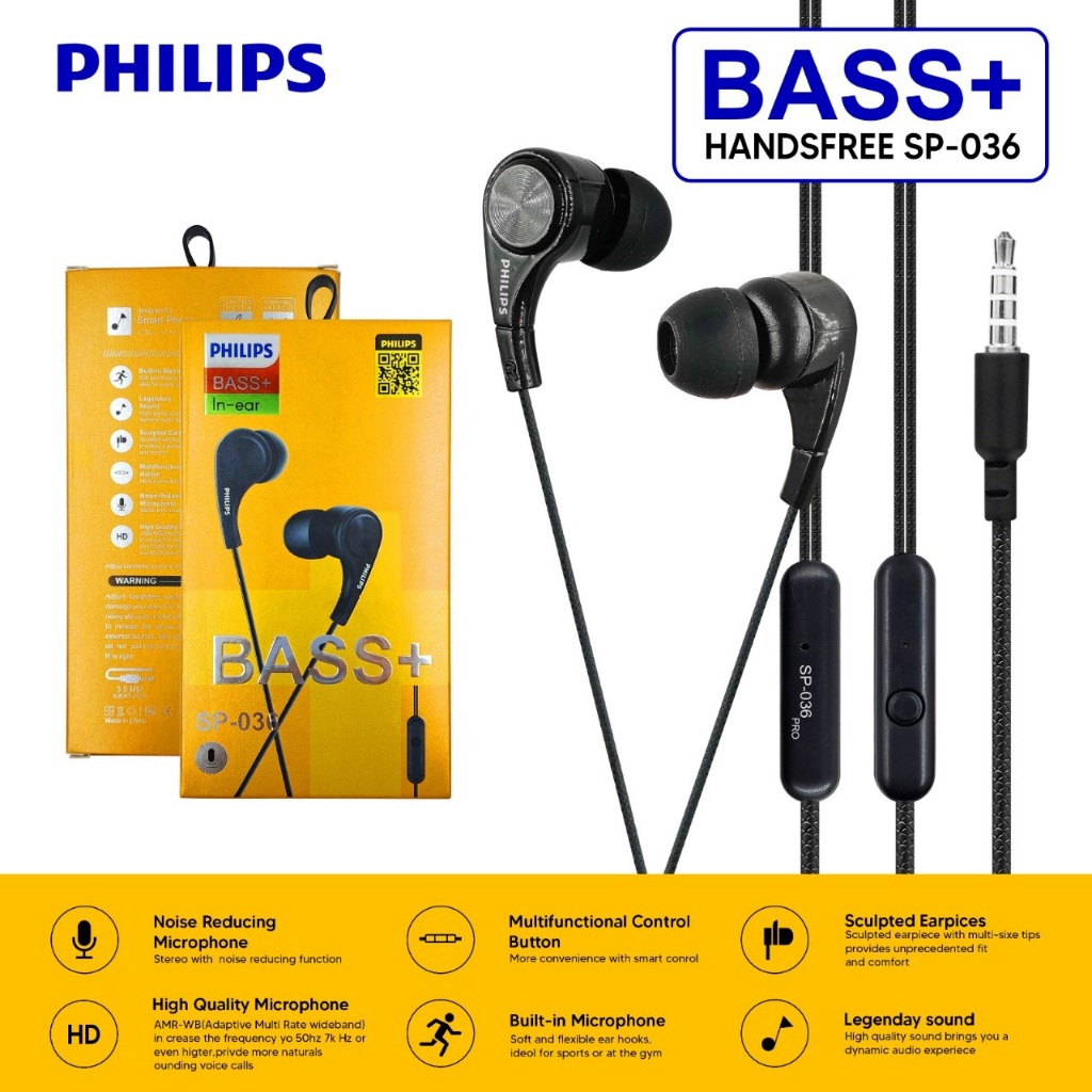 JH HEADSET HANDSFREE PHILIPS AT-036 QP-036 SP-036 BASS+ IN-EAR STEREO EARPHONE AT036 QP036 SP036