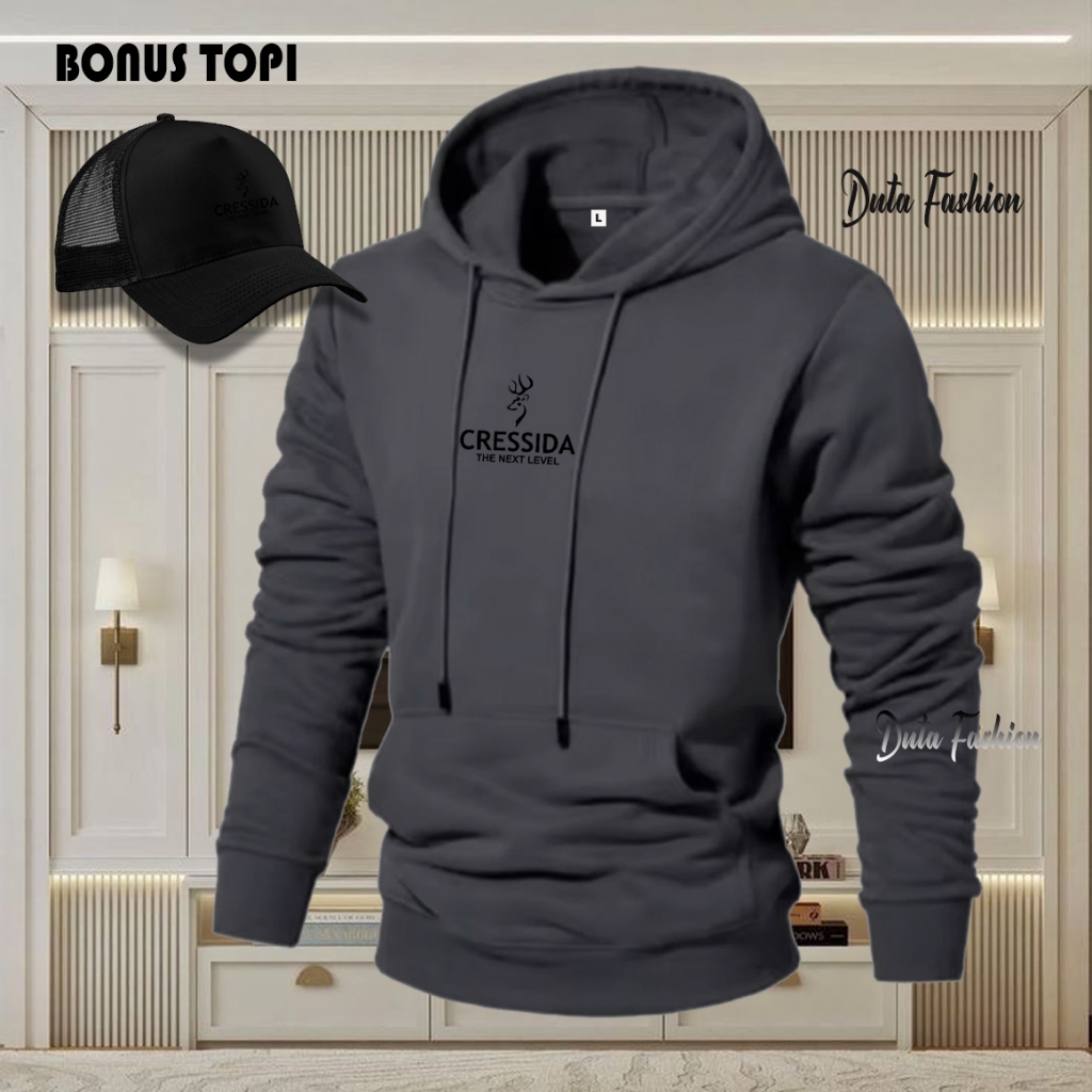 BONUS TOPI... Sweater Hoodie Cressida Text Hitam Jaket Pria Wanita Terkeren Jaket Lagi Viral 2025 Ho