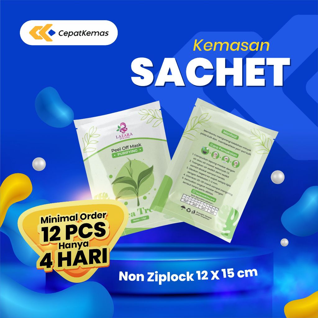 Cetak Kemasan Sachet Non Ziplock 12x15cm | Custom Desain | 12pcs | Selesai 4 Hari