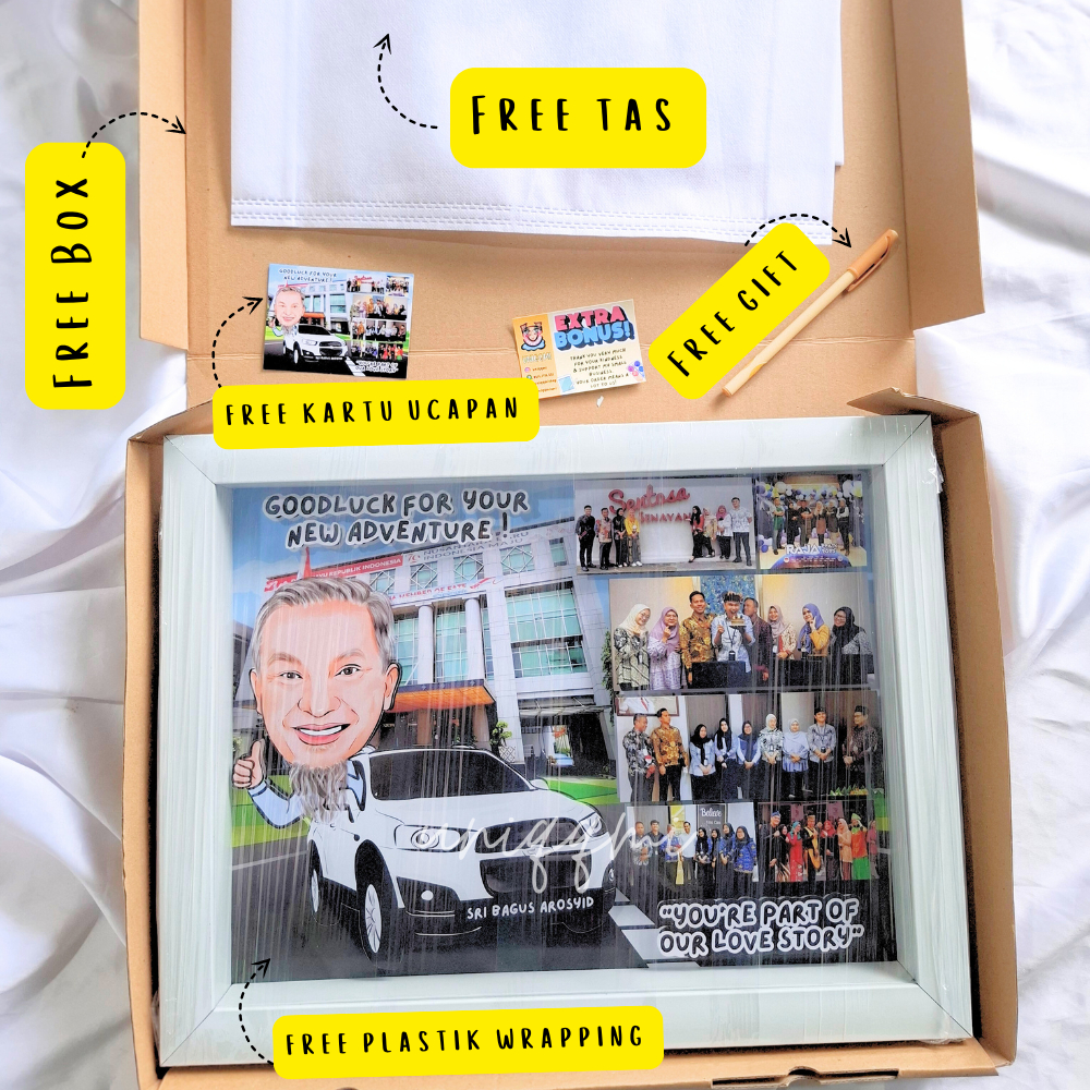 (1HARI JADI)KARIKATUR MIX FOTO A3 30x40/BINGKAI POP UP 3D/BINGKAI LOGAM MULIA/LUKIS WAJAH BINGKAI 3D