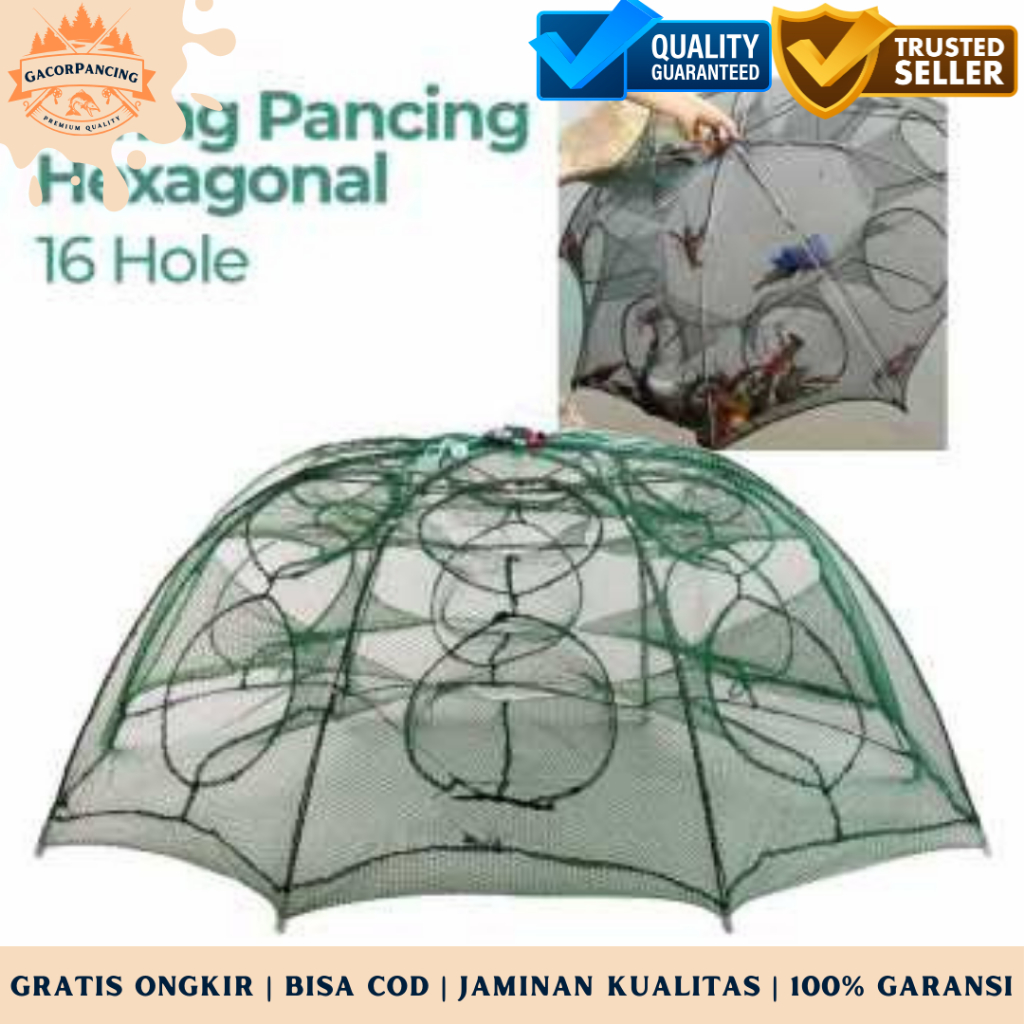 [GP] COD Jaring Pancing Ikan Automatic Folding Umbrella Fishing Net 6/8/16 Holes - H14572 Kualitas P