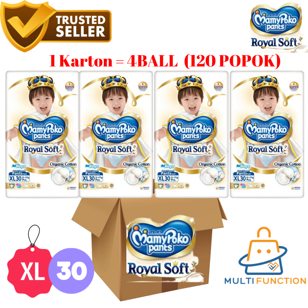 MamyPoko Royal Soft Pants 1 DUS XL30 BOY GIRL Organic Cotton - Popok Celana (ISI 4BALL)