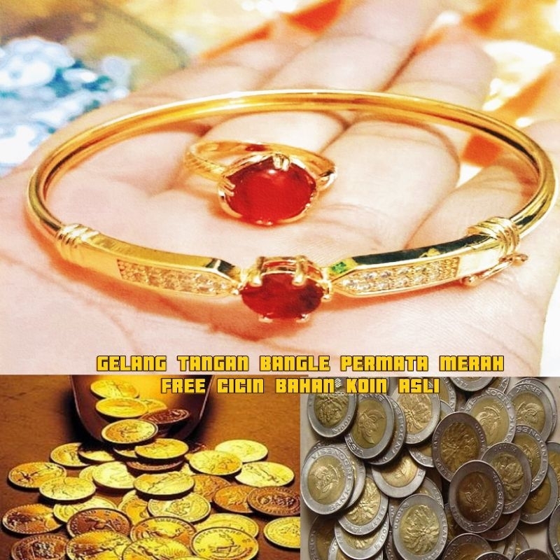 GELANG TANGAN FREE BATU MERAH DELIMA TERBUAT DARI KOIN ASLI