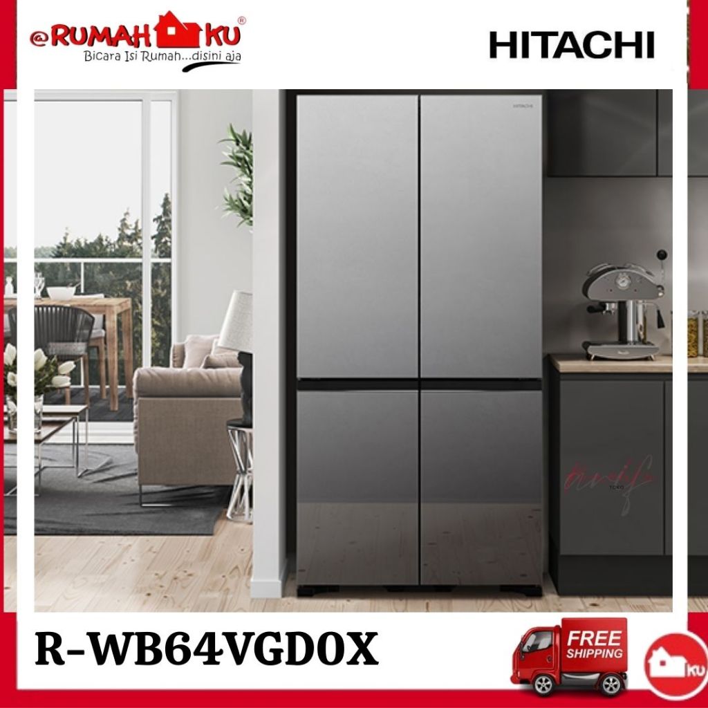 Kulkas Hitachi R-WB64VGD0X Mirror 569 Liter Inverter - Kulkas Bottom Freezer