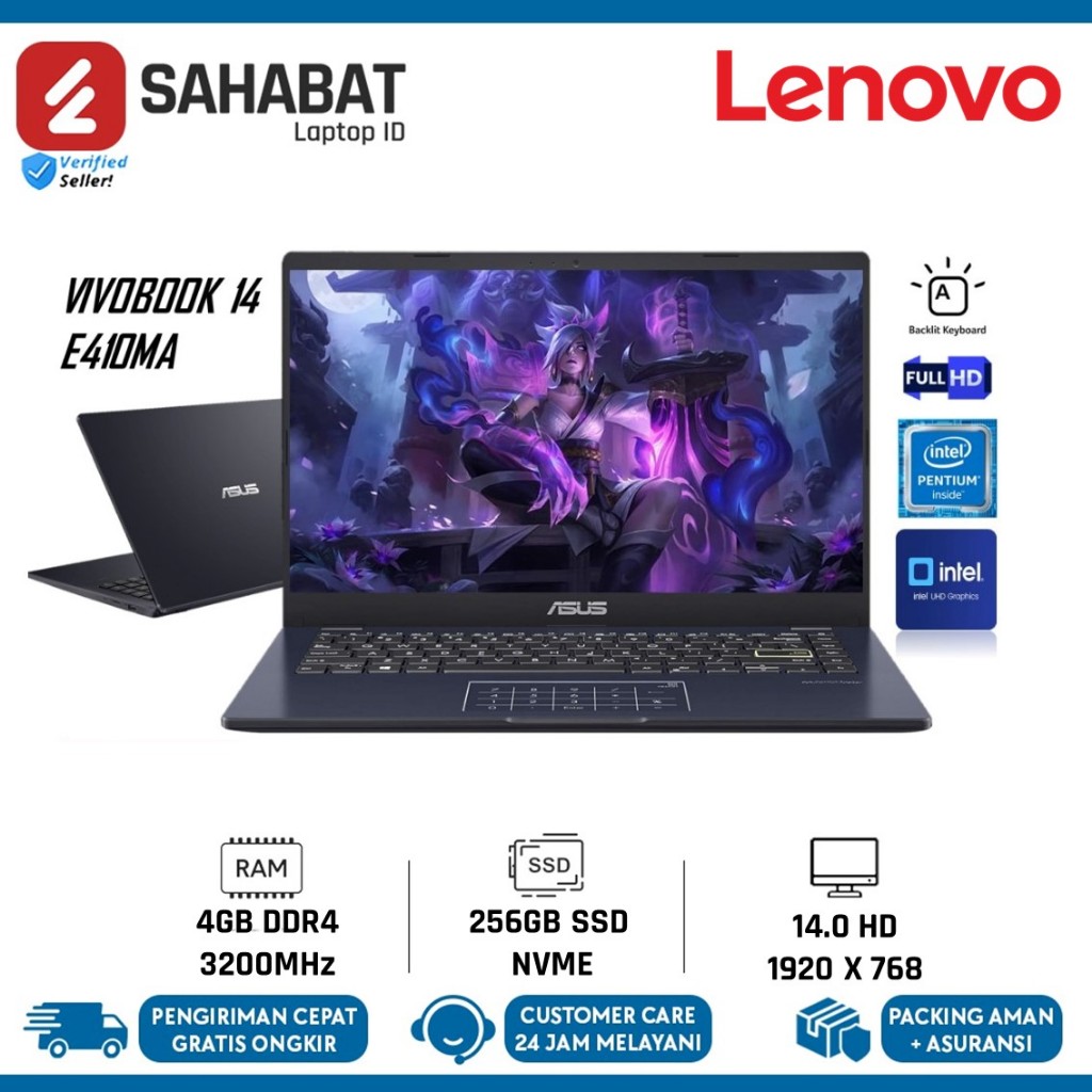 Laptop baru asus vivobook 14 e410ma intel pentium silver ram 4gb ssd 512gb 14inc fhd backlit keyboar