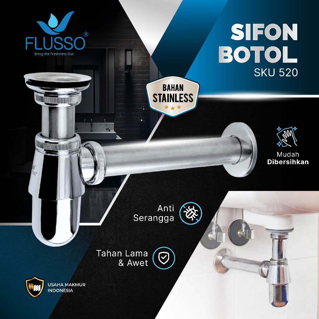 Flusso Sifon Wastafel Pipa Pembuangan Leher Angsa Pvc Stainless 926