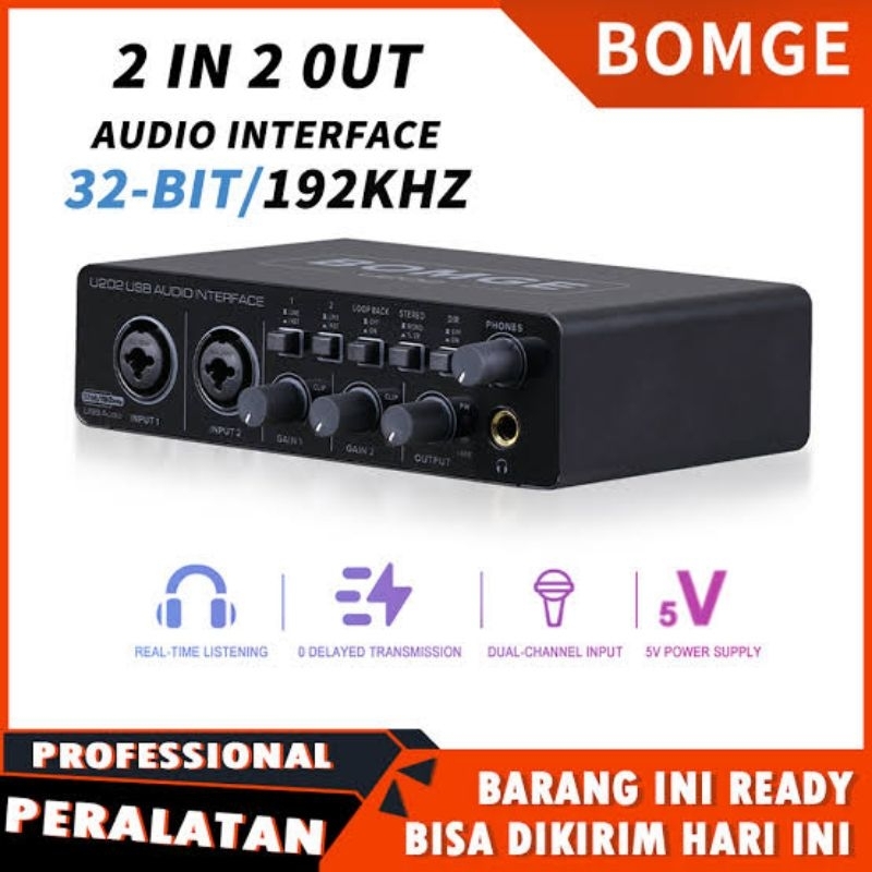 BOMGE U202 USB Audio Interface Mxier with Mic Preamplifier XLR/TSR/TS Ports,48V,32-Bit/192kHz Resolu